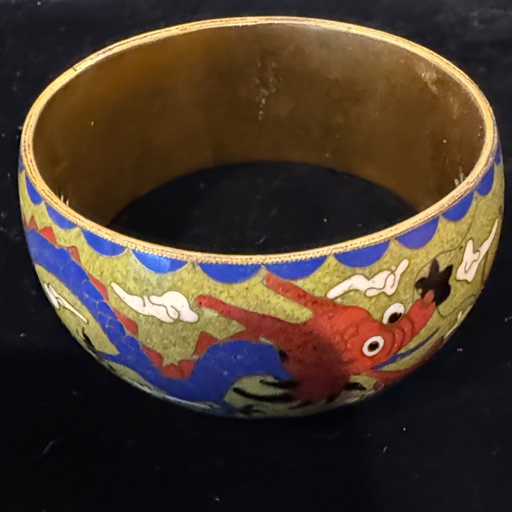 Colorful Wide Cloisonné Dragon Bangle Bracelet